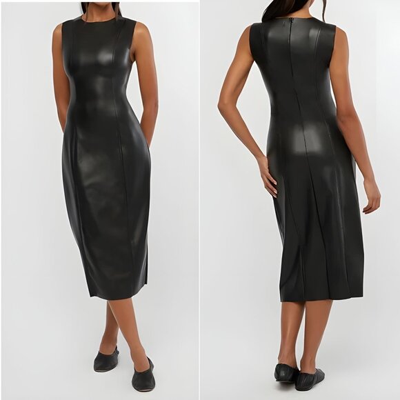 House of Harlow 1960 Dresses & Skirts - House Of Harlow 1960 Size L Black Faux Leather Sleeveless Slit Midi Dress